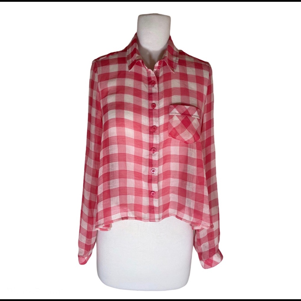 Free People Gingham Semi Sheer Plaid Blouse XS